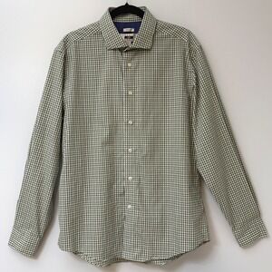 Joseph Abboud Non-Iron 100% Cotton Green Gingham Button Down Shirt Mens L